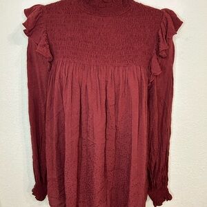 Knox Rose Ruffled Long Sleeve Top in Deep Red